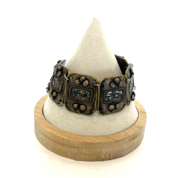 Custom Brass & Polymer Clay Square Link Adjustable Bracelet 7" L Unique Design - Picture 2 of 7